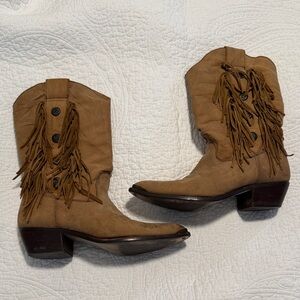 Code West Leather Tan Fringe Heeled Boots